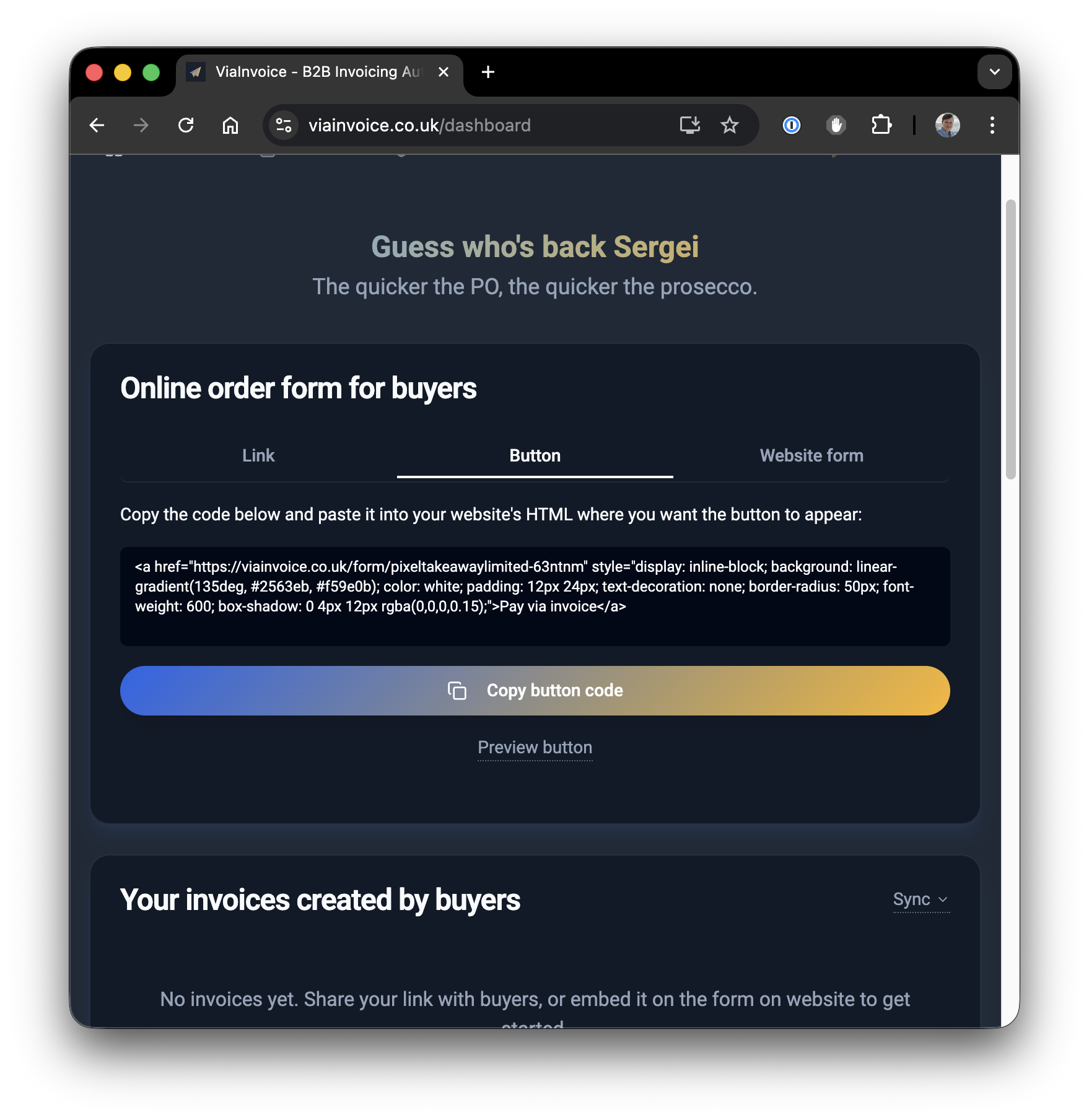 ViaInvoice Pay via invoice button for e-commerce websites