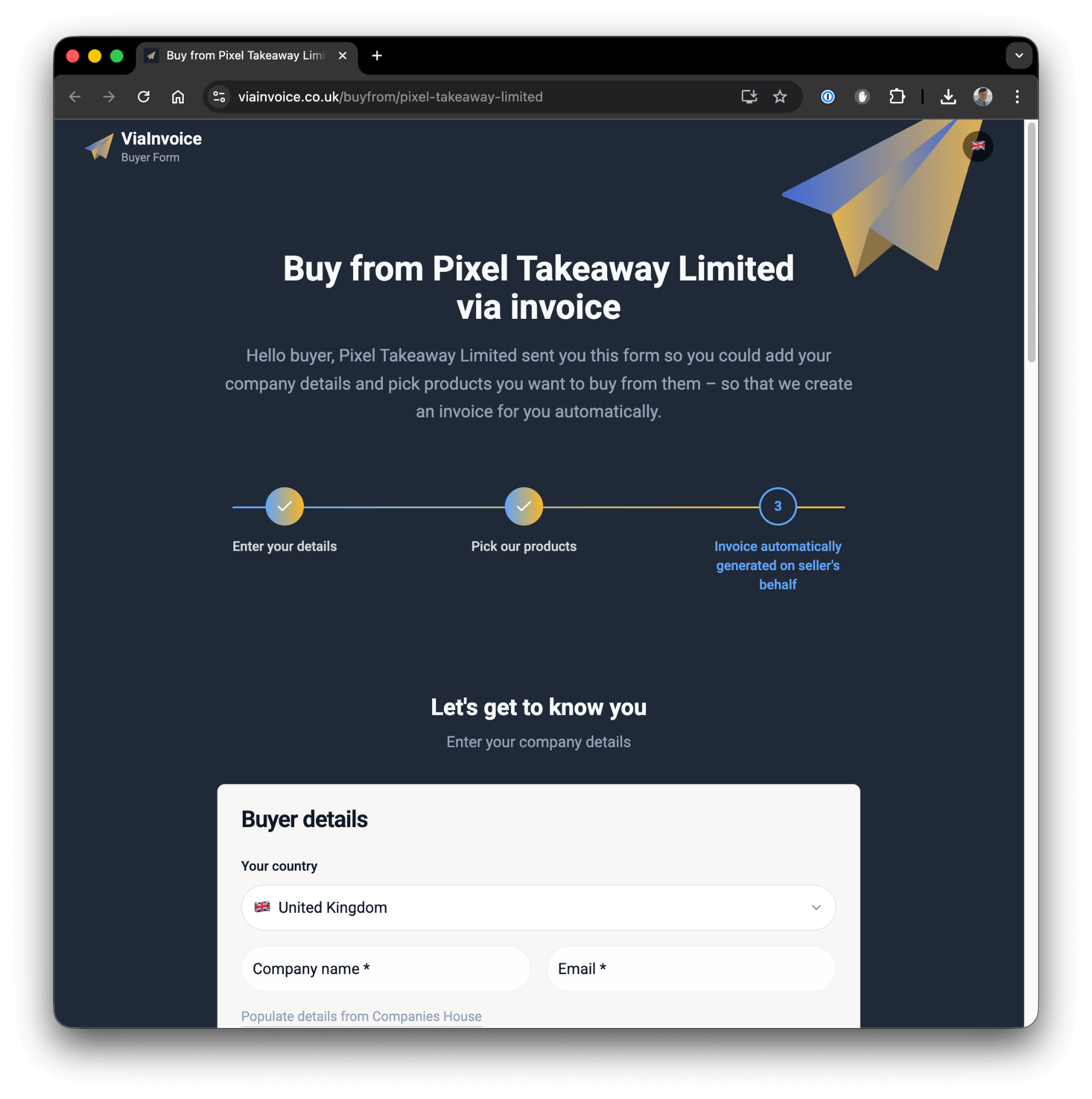 ViaInvoice auto-generated buyer form