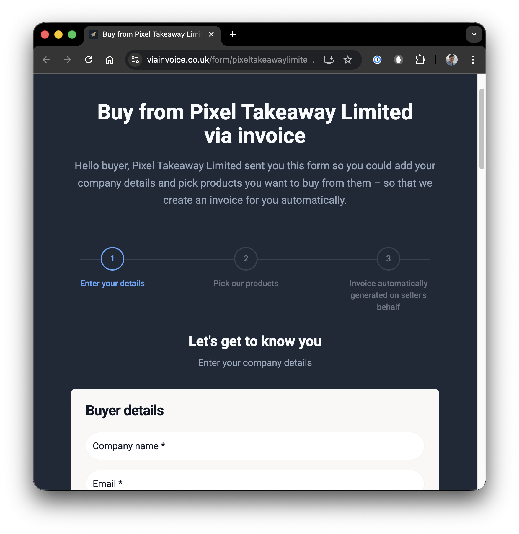 ViaInvoice auto-generated buyer form