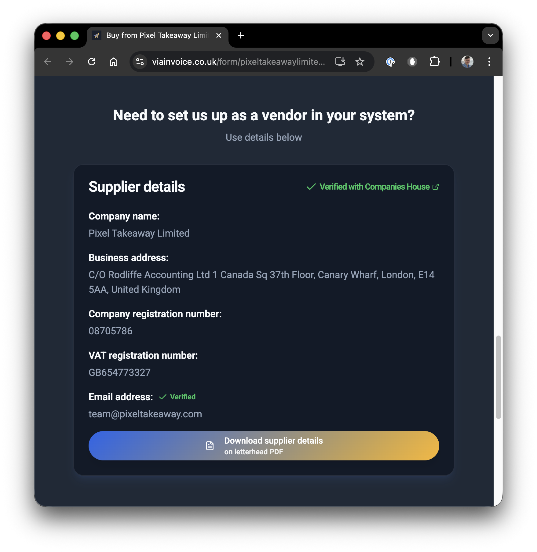 Supplier details verified against Companies House